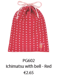 Drawstring Bag Ichimatsu with bell (Red)