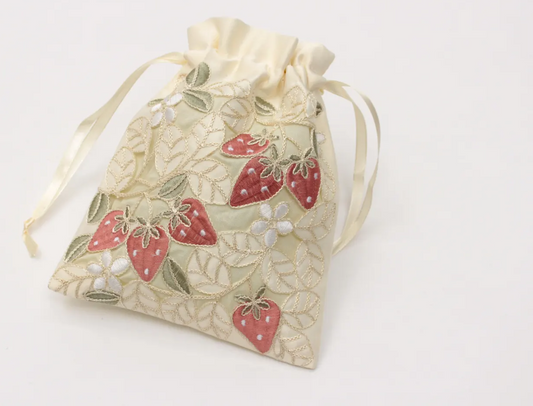 Ami-Brugge - Strawberry - Embroidered drawstring purse